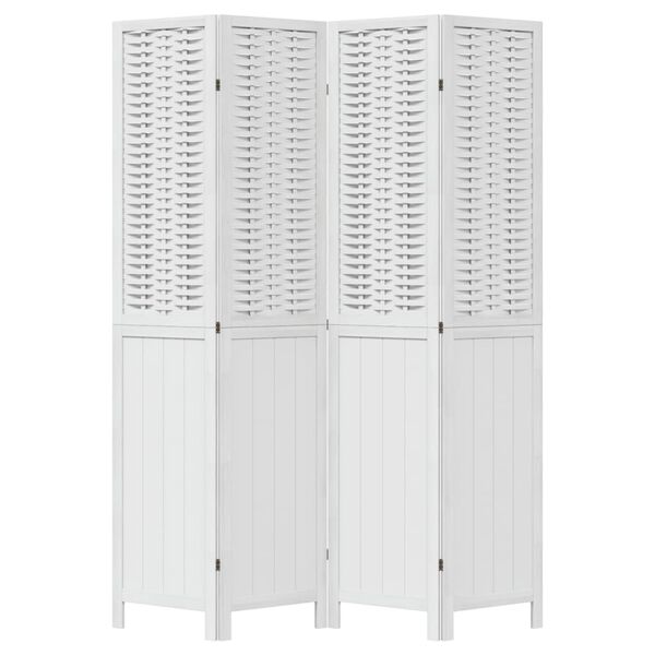 vidaXL Разделител за стая, 4 панела, бял, дърво пауловния масив