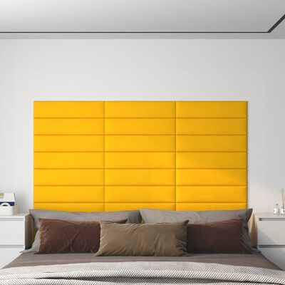 vidaXL Стенни панели, 12 бр, жълти, 60x15 см, плат, 1,08 м²