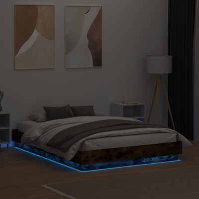 vidaXL Рамка за легло с LED осветление, опушен дъб, 120x190 см