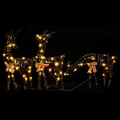 vidaXL Коледна украса семейство елени 90 LED топло бяло ратан