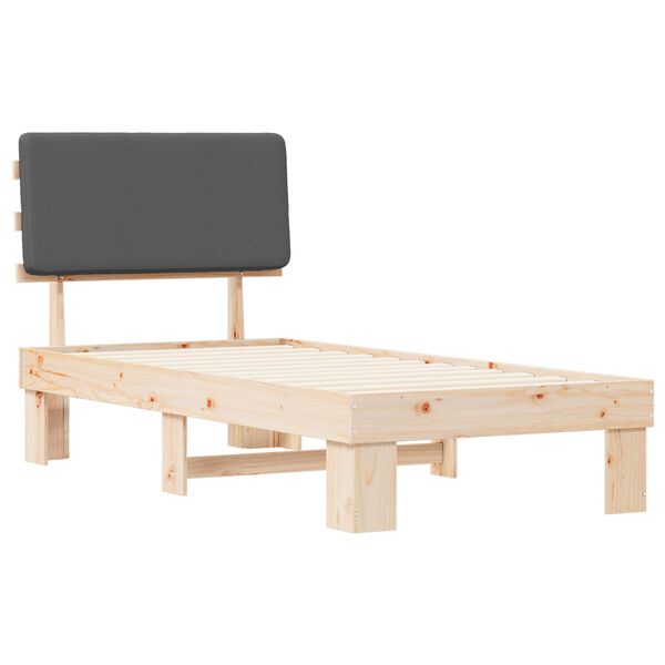 vidaXL Леглова рамка с тапицирана гръбна част Тъмен сив 75 x 190 cm