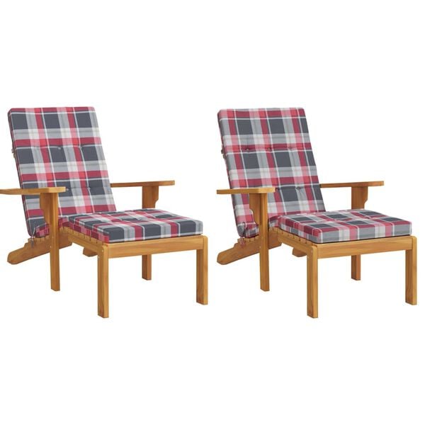 vidaXL Възглавници за столове шезлонги 2 бр червено каре Оксфорд плат