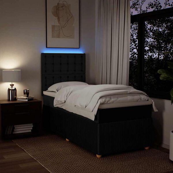 vidaXL Боксспринг легло с матрак, черно, 90x200 см, плат