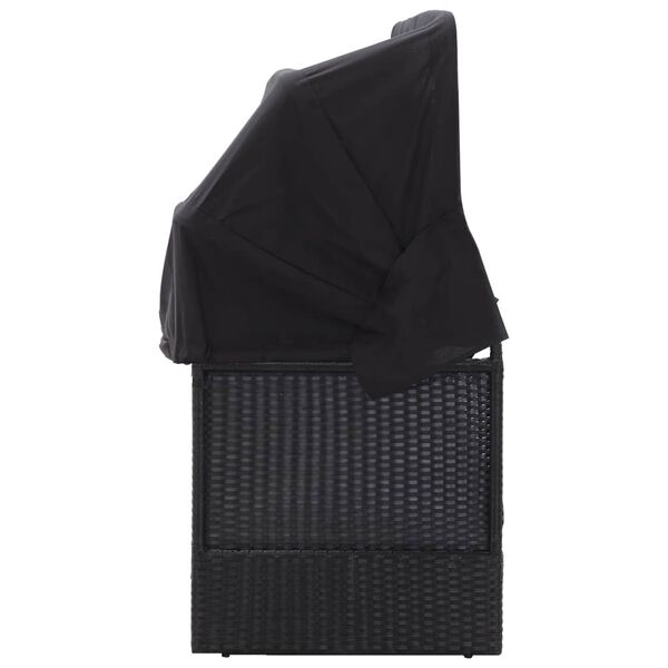 vidaXL Градински диван със сенник, полиратан, черен