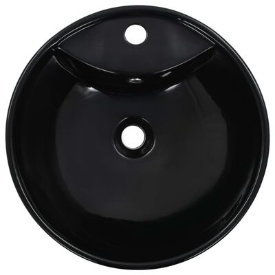 vidaXL Мивка с преливник, 46,5x18 см, керамична, черна