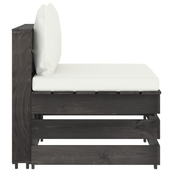 vidaXL Секционен среден диван с възглавници, сиво импрегнирано дърво