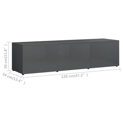 vidaXL ТВ шкаф, сив гланц, 120x34x30 см, ПДЧ