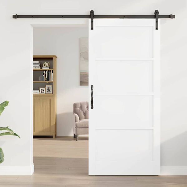 vidaXL Преплъзваща се врата Бяло 93 x 202 см Солидно борово дърво