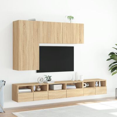 vidaXL ТВ стенни шкафове, 5 части, сонома дъб, инженерно дърво