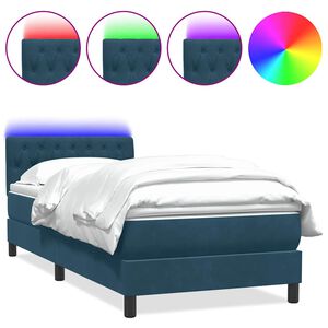 vidaXL Боксспринг легло с матрак и LED, тъмносиньо, 80x220 cm, кадифе