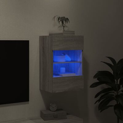 vidaXL Стенен ТВ шкаф с LED осветление, сив сонома, 40x30x60,5 см