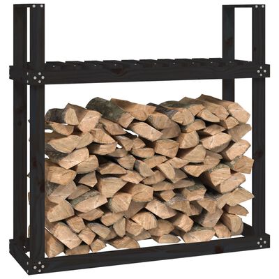 vidaXL Поставка за дърва за огрев, черна, 110x35x108,5 см, бор масив