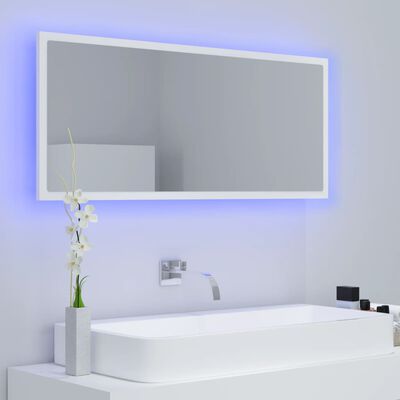 vidaXL LED огледало за баня, бяло, 100x8,5x37 см, акрил