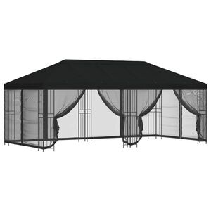vidaXL Беседка със страници 6 x 3 m Черно Полиестер и стомана 190 gsm