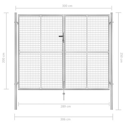 vidaXL Градинска врата, поцинкована стомана, 306x250 см, сребриста