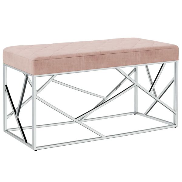 vidaXL Пейка, 97 см, розово кадифе и неръждаема стомана