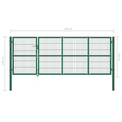 vidaXL Градинска оградна порта със стълбове 350x120 см стомана зелена