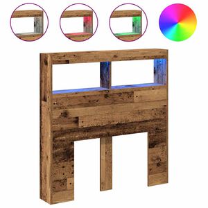 vidaXL Табла шкаф с LED, Старо дърво, 100x17x102 см
