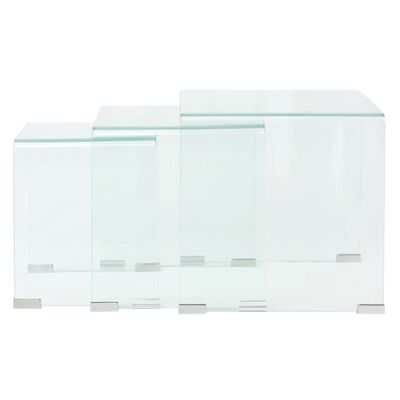 vidaXL Комплект три помощни масички, темперирано прозрачно стъкло