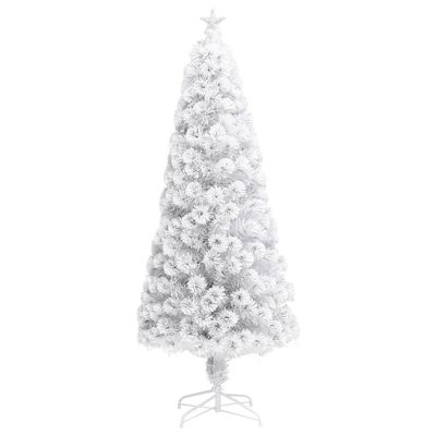 vidaXL Изкуствена осветена коледна елха бяла 180 см оптично влакно