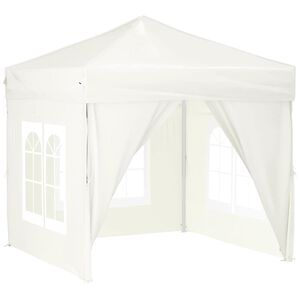 vidaXL Сгъваема парти палатка със странични стени, кремава, 2x2 м