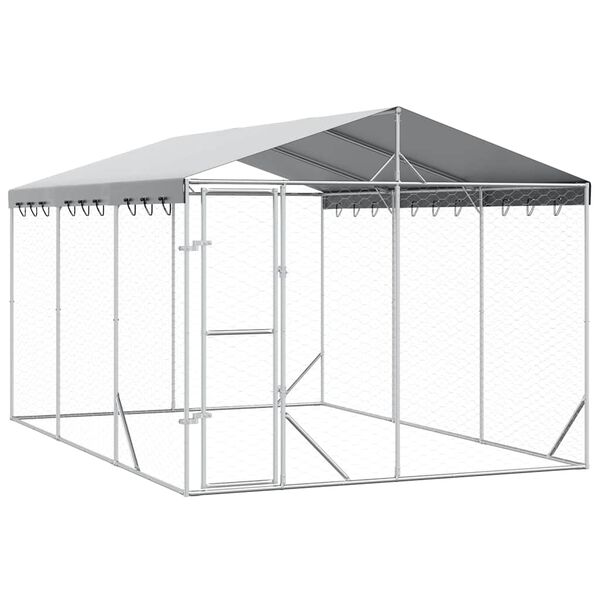 vidaXL Външна клетка за куче с покрив сребриста 3x4,5x2,5 м стомана