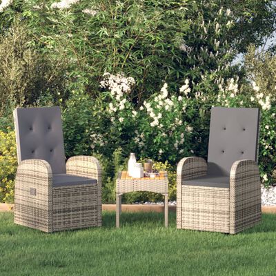 vidaXL Накланящи градински столове с възглавници 2 бр полиратан сиви