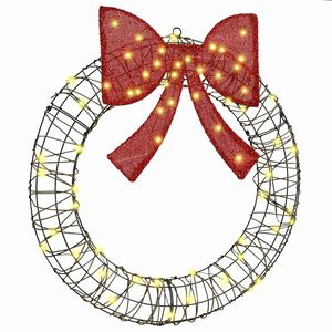 vidaXL Венец с 60 LED светодиода Топло бяло 76 x 76 x 8 см Ратан