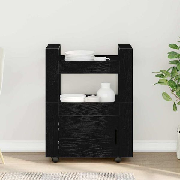 vidaXL Кухненска количка Черен дъб 60 x 45 x 80 см Инженерно дърво