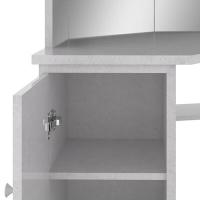 vidaXL Ъглова тоалетка с LED, бетонно сива, 111x54x141,5 см