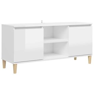 vidaXL ТВ шкаф с крака от масивно дърво, бял гланц, 103,5x35x50 см