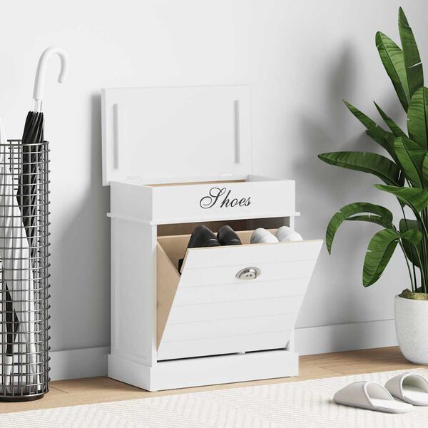 vidaXL Шкаф за обувки, бял, 50x28x58 см, дърво от пауловния