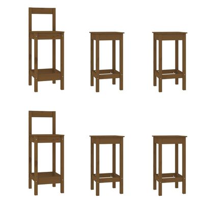 vidaXL Комплект бар столове от 6 части, меденокафяв, масивен бор