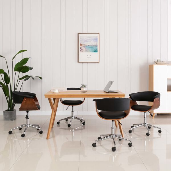 vidaXL Въртящи се трапезни столове, 4 бр, черни, изкуствена кожа