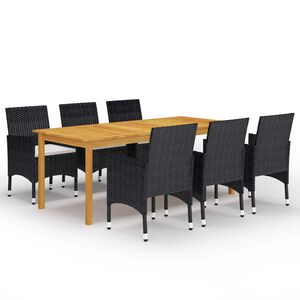 vidaXL Градински трапезен комплект, 7 части, черен