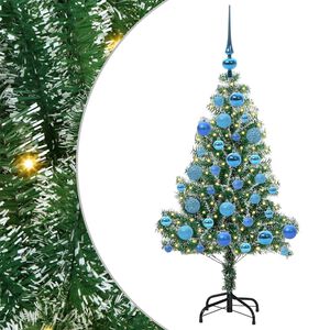 vidaXL Изкуствена коледна елха със сняг и LED светлина 120 cm