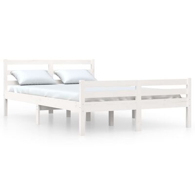 vidaXL Рамка за легло, бяла, дърво масив, 135x190 cм, Double