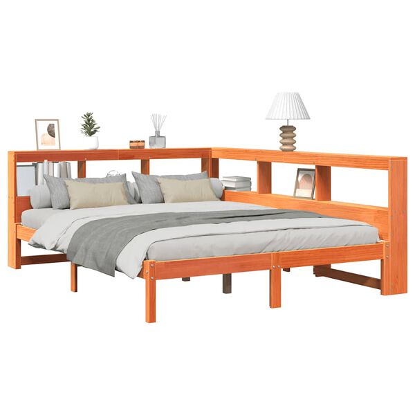 vidaXL Легло с етажерка за книги, без матрак, 140x200 см, бор масив