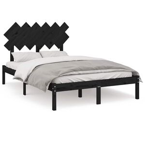 vidaXL рамка за легло черно 135x190 см Double масивно дърво
