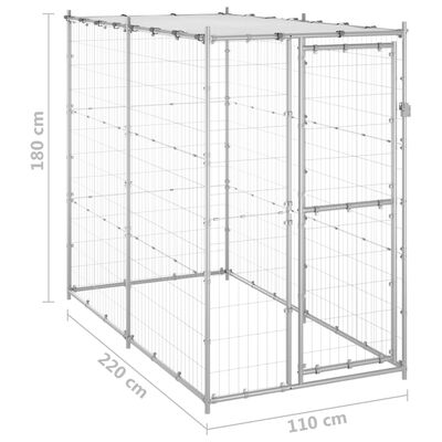 vidaXL Външна клетка за кучета с покрив, стомана, 110x220x180 см