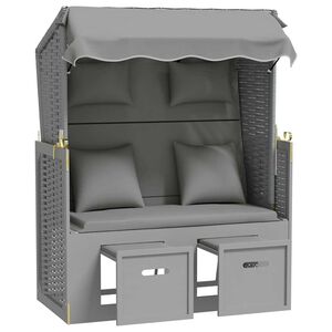 vidaXL Strandkorb с възглавници, полиратан и масивно дърво, сиво