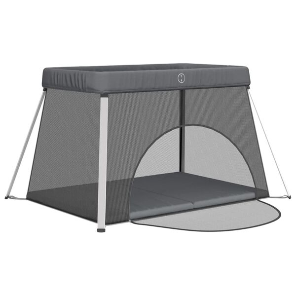 vidaXL Бебешка кошара с матрак, тъмносива, ленен плат