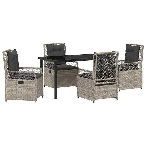 vidaXL Комплект за хранене в градината 5 pcs Светлосиво полиратан