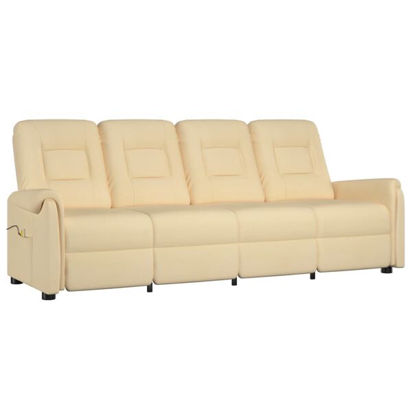 vidaXL 4-местен масажен реклайнер, кремав, микрофибърна тъкан