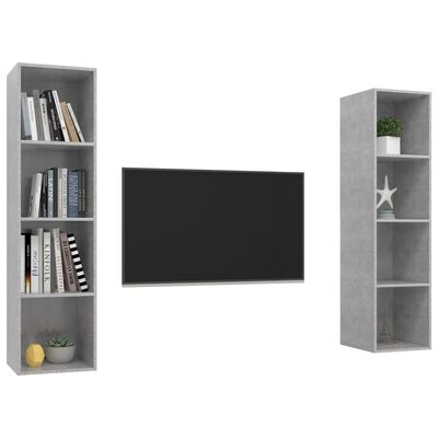 vidaXL ТВ шкафове за стенен монтаж, 2 бр, бетонно сиви, ПДЧ