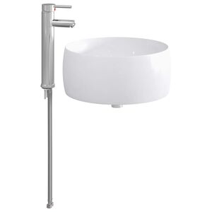 vidaXL Мивка за баня с кран и отвод Хром 38,5 x 38,5 x 16 см Керамика