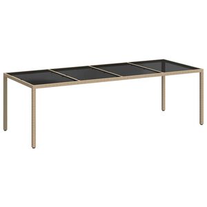 vidaXL Градинска маса бежова 250x100x75 см закалено стъкло и полиратан