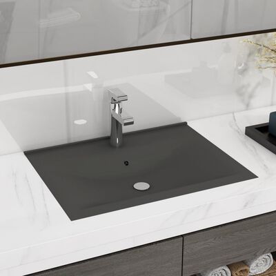 vidaXL Луксозна мивка с отвор за кран тъмносив мат 60x46 см керамика