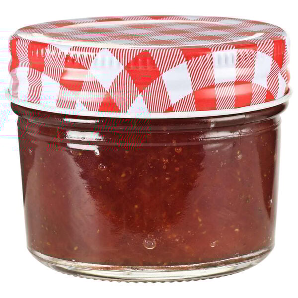 vidaXL Стъклени буркани за сладко с бяло-червени капачки 48 бр 110 мл