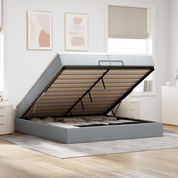 vidaXL Османска легло с матраци, светлосиво, 200x200 см, плат